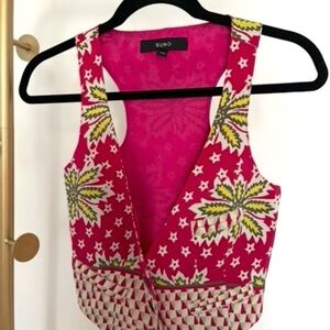 SUNO Vibrant Pink and Green SILK Vest size XS
